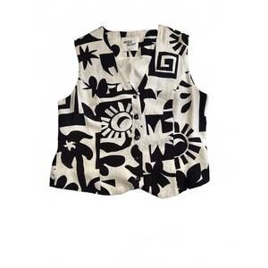 Paper Heart Black and White Abstract Print Sleeveless Button-Up Vest